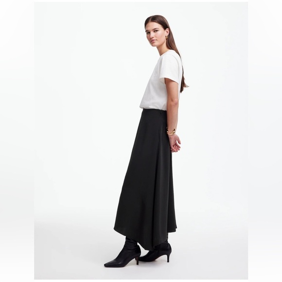 Madewell Asymmetric Midi Skirt Size 2 in True Black NEW NT389 $118 - Picture 2 of 13